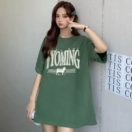 网红欧货大版ins短袖t恤女2021新款宽松韩版学生bf慵懒风上衣服潮图片