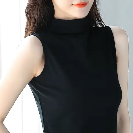 小高领无袖t恤上衣女设计感港风复古气质黑色修身内搭外穿背心潮商品大图