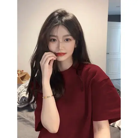 日系高级小众纯棉短袖t恤女oversize小个子夏季港风休闲半袖上衣商品大图