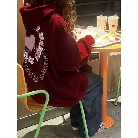 设计感连帽超火爱心卫衣女秋冬新款加绒加厚ins潮牌宽松大码外套图片