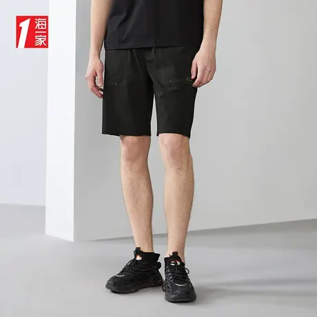 海一家时尚辑明线五分裤2023夏新款撞色抽绳松紧腰弹力休闲中裤男商品大图