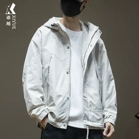 希越秋冬新款冲锋衣外套男运动宽松大码工装男生加棉加厚风衣款潮商品大图