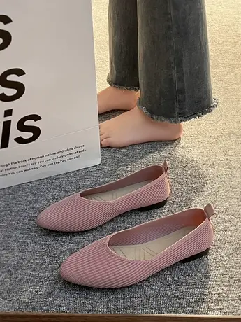 软底豆豆鞋女2023新款尖头针织布鞋平底妈妈鞋一脚蹬夏季开车单鞋商品大图