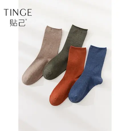 4双TINGE纯色堆堆袜棉质可爱韩版防掉跟袜子女秋冬中筒袜吸汗防臭图片