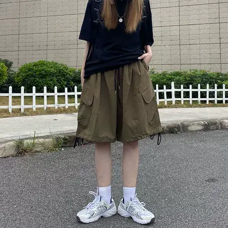 大码胖mm裤子女夏季宽松复古显瘦五分裤工装短裤阔腿休闲裤ins潮商品大图