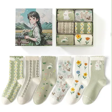 礼盒装长袜子女秋冬ins潮棉袜日系浅绿色少女学生搭配小皮鞋穿的商品大图