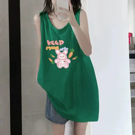 纯棉吊带运动坎肩背心无袖t恤女夏季设计感小众外穿宽松挂脖上衣商品大图