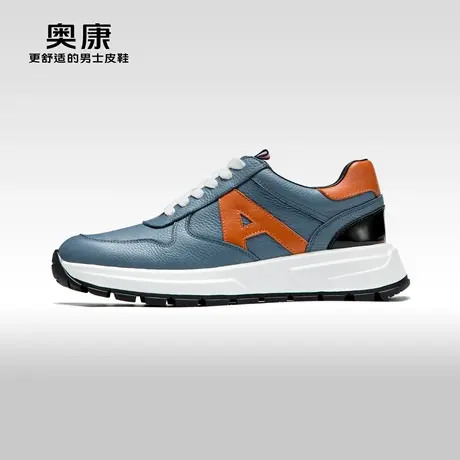【云朵系列】奥康男鞋春秋款时尚拼接休闲皮鞋运动真皮舒适阿甘鞋商品大图