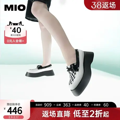 MIO米奥22年春季女鞋时尚厚底拼接增高显瘦甜美百搭通勤乐福鞋商品大图