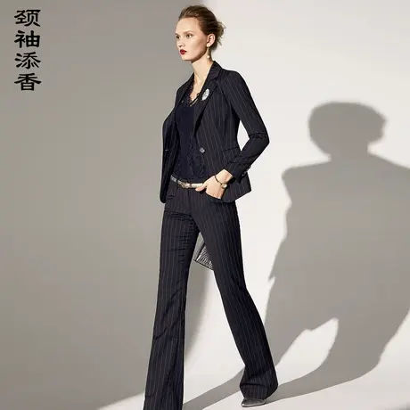 颈袖添香2023秋季新款套裤女装OL修身时尚小西装黑色套装图片
