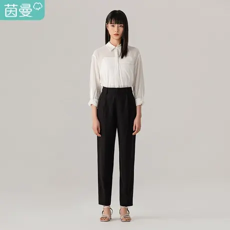【商场同款】茵曼2023特价清仓裤脚褶皱设计两侧有口袋休闲裤简约商品大图