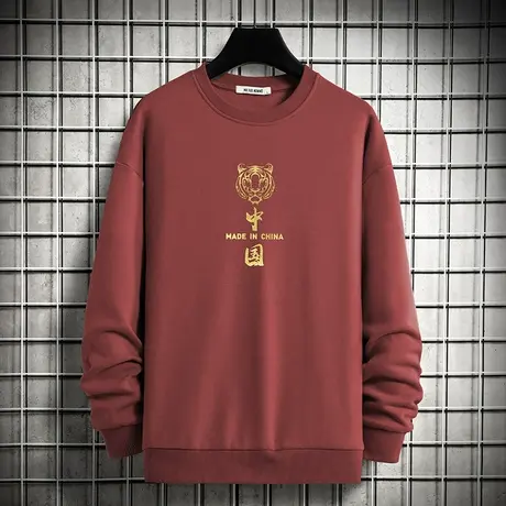 男士卫衣2023新款秋冬季加绒无帽上衣服中国潮流虎头圆领长袖t恤商品大图