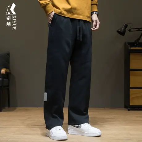 希越超柔绒春季美式直筒加厚卫裤男宽松大码加绒休闲百搭保暖长裤商品大图