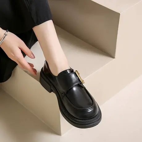 法式粗跟乐福鞋女2024年新款配裙子jk小皮鞋一脚蹬轻便防滑单鞋潮图片
