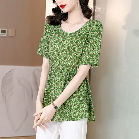 高端奢华雪纺衬衫女2023夏季女装新款高级感绿色上衣洋气别致小衫图片