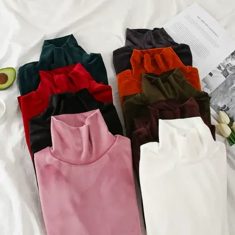 高领内搭时尚洋气百搭长袖加绒保暖上衣春秋冬季金丝绒打底衫女潮商品大图