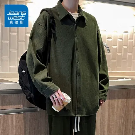 KZ真维斯军绿色灯芯绒夹克外套男士2025年新款春秋装男装春季潮牌商品大图
