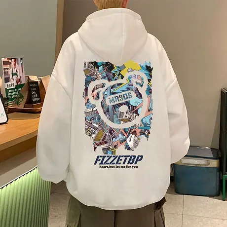 纯棉连帽美式卫衣男秋冬季2023新款oversize潮牌嘻哈宽松帽衫外套商品大图