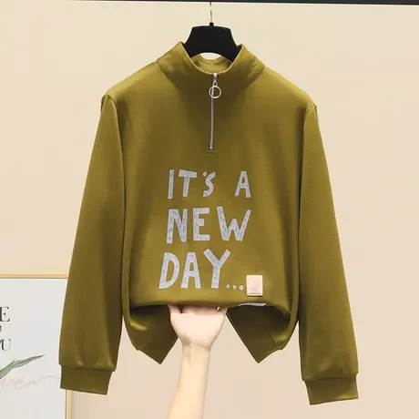 2023年秋季新款时尚减龄字母印花立领拉链卫衣女长袖宽松套头上衣商品大图