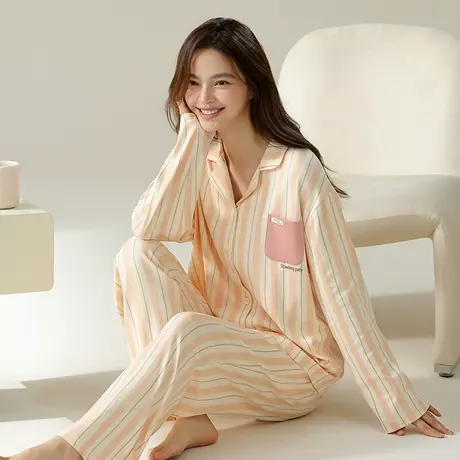 俞兆林A类睡衣女100%纯棉2025新款长袖开衫家居服套装可外穿春夏商品大图