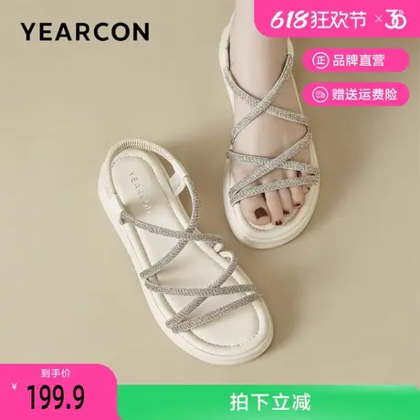 意尔康凉鞋女款2025新款夏季水钻交叉绑带外穿休闲厚底仙女沙滩鞋图片