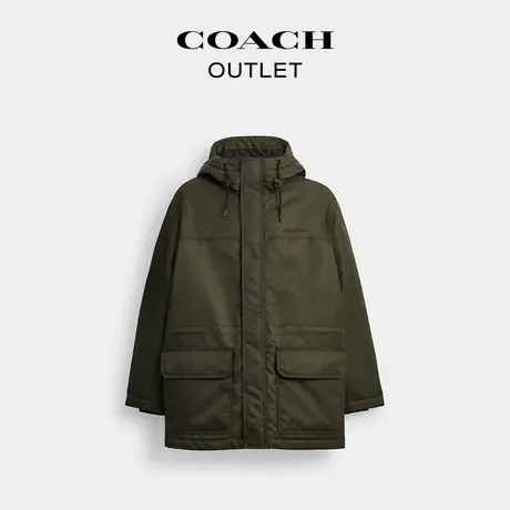 COACH/蔻驰奥莱男士锦纶派克大衣宽松舒适外套高级感绿色图片