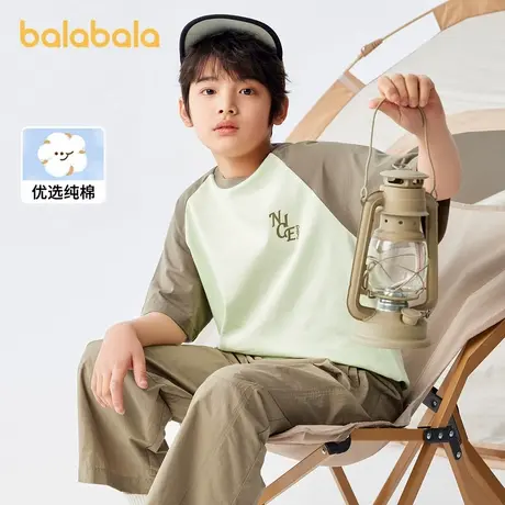 巴拉巴拉男童女童短袖T恤中大童纯棉亲子装儿童2024春夏装童装新商品大图