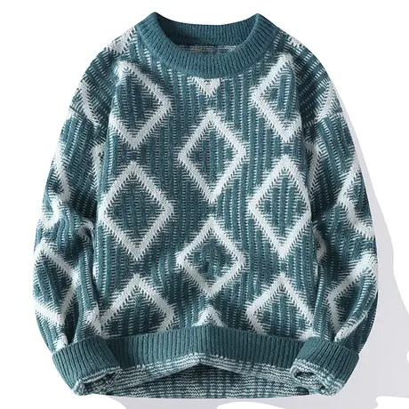 圆领毛衣男秋冬季麻花线衣男士百搭潮牌宽松学生针织衫青少年加厚图片