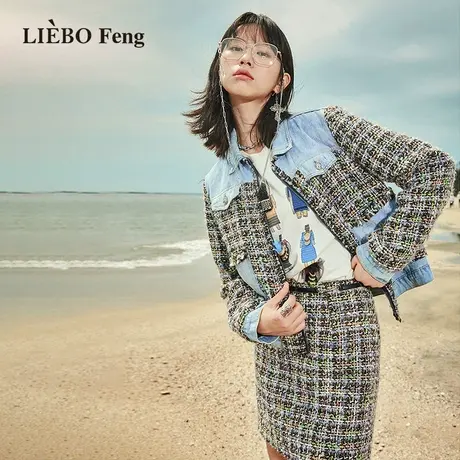 裂帛LIEBOFeng设计师品牌chic粗花呢通勤小香风格纹毛呢外套大衣图片