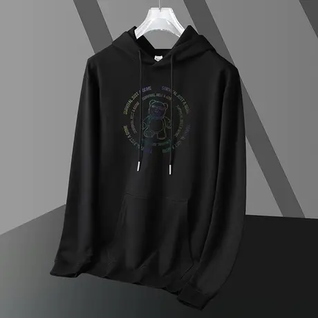 男士卫衣2023新款秋冬季加绒加厚长袖套头带帽衫小熊黑色连帽外套商品大图