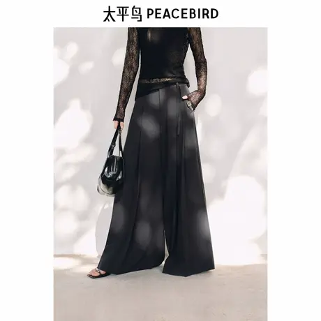 【昕怡粉丝专享】太平鸟高腰大阔腿休闲裤夏通勤西装阔摆长裙裤子图片