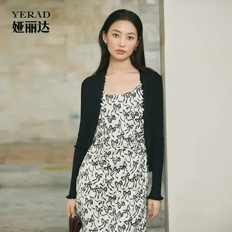 【商场同款】娅丽达修身长袖黑色针织开衫女春秋新款洋气休闲外套商品大图