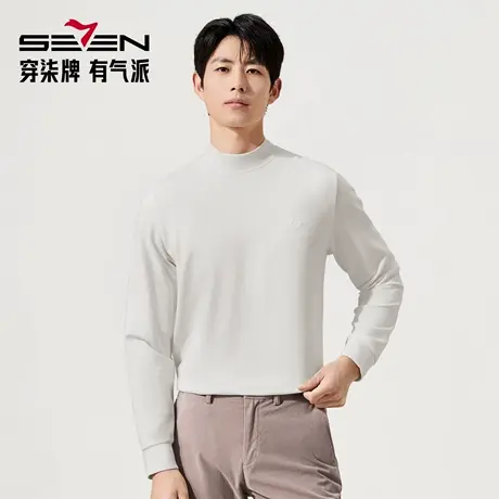 【提花肌理T恤】柒牌男士秋冬季新款半高领弹力T恤时尚休闲上衣图片