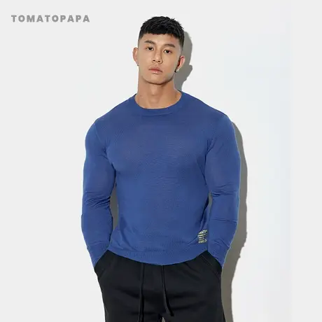 TOMATOPAPA秋季长袖t恤羊毛衫简约字母打底衫针织打底毛衣运动衣商品大图