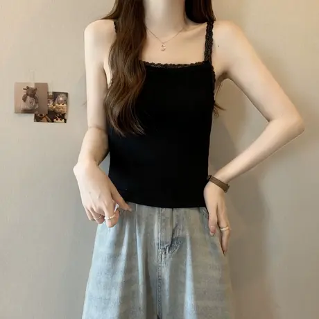黑色高级感吊带背心女夏季修身韩版洋气短款内搭外穿运动上衣潮牌商品大图