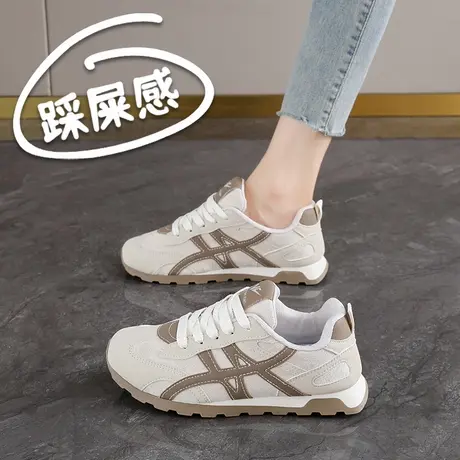 真皮小白鞋女2025新款春秋复古厚底休闲孕妇单鞋子商品大图