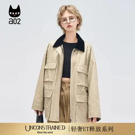 a02【ET释放系列】米色复古宽松外套女2025新款秋季设计感秋装商品大图