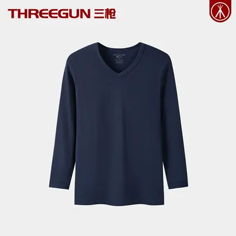 三枪抗静电100%全棉男士长绒棉单件秋衣V领薄款保暖上衣棉毛衫冬商品大图