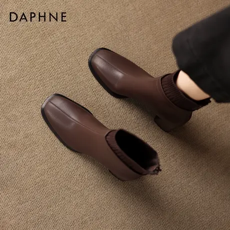 达芙妮高跟短靴女2025新款秋冬棕色方头瘦瘦巨好看女款马丁女靴子商品大图