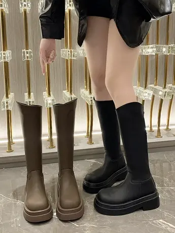 不过膝厚底骑士靴女款2023年秋季新款洋气时尚百搭复古高筒瘦瘦靴商品大图