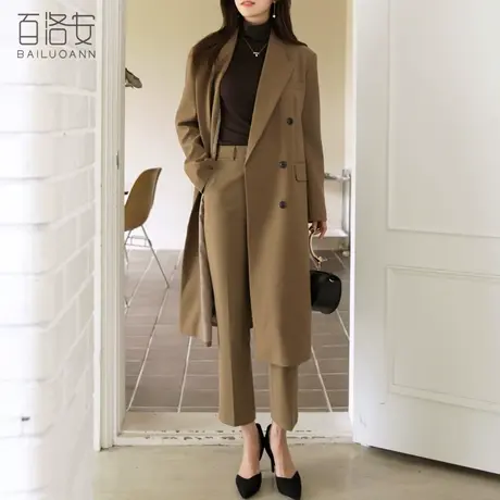 百洛安中长款风衣女秋冬新款时尚双排扣气质宽松显瘦长袖大衣外套图片