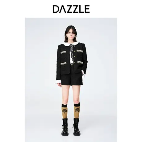 【七七酱专享】【肌理美学】DAZZLE地素奥莱秋粗花呢黑色小香风千图片