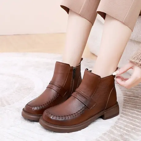 2023新款大码加肥加宽短靴41-43冬季平底加绒女靴保暖复古靴子商品大图