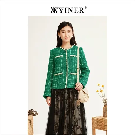 【小香风】YINER音儿女装2022冬季新款粗花呢羽绒服商品大图