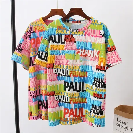 夏季新款港风半袖字母涂鸦中长款T恤宽松韩版学生bf风百搭上衣女图片