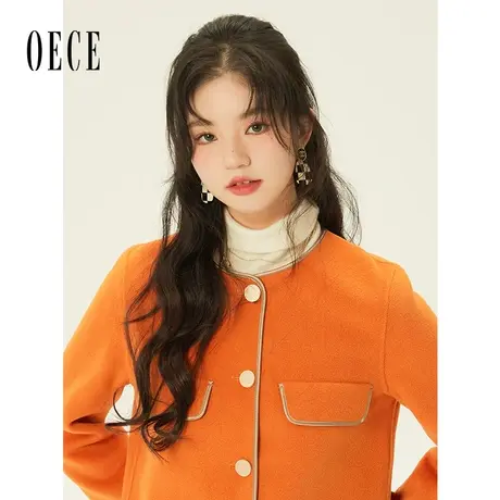 Oece减龄显白呢外套冬季新款女装复古双面呢大衣女小个子图片
