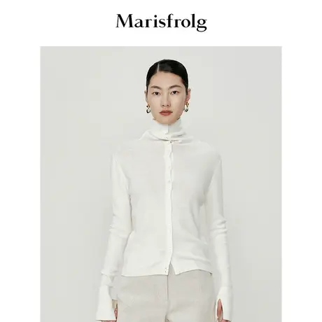 【海军领设计】玛丝菲尔春季新款米白色毛针织开衫女薄款气质小众商品大图