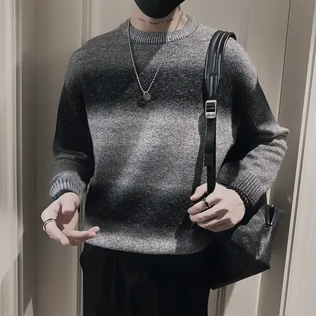 高级感韩版渐变设计感毛衣秋冬季新款轻熟风宽松休闲内搭针织线衣图片