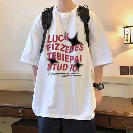 眩晕模糊印花短袖T恤男夏季潮牌美式高街青少年学生oversize半袖商品大图