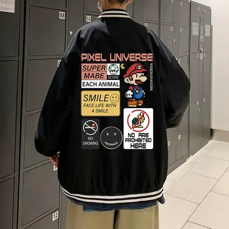 美式棒球服男春秋季潮牌ins外套动漫宽松高街夹克港风休闲上衣服商品大图